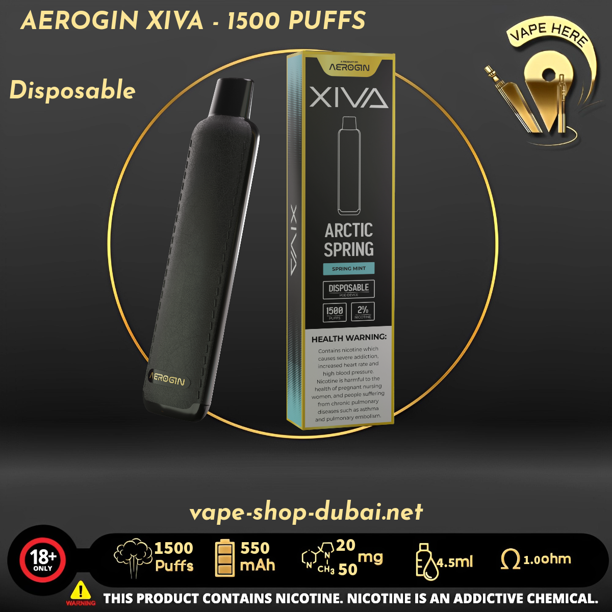 AEROGIN XIVA - 1500 PUFFS (20MG&50MG) DISPOSABLE VAPE