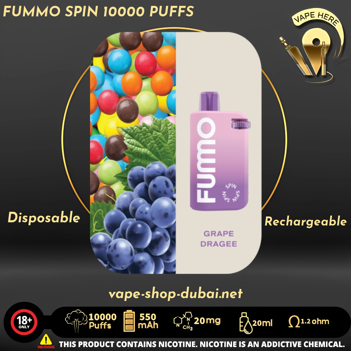 FUMMO SPIN 10000 PUFFS 20 MG DISPOSABLE VAPE