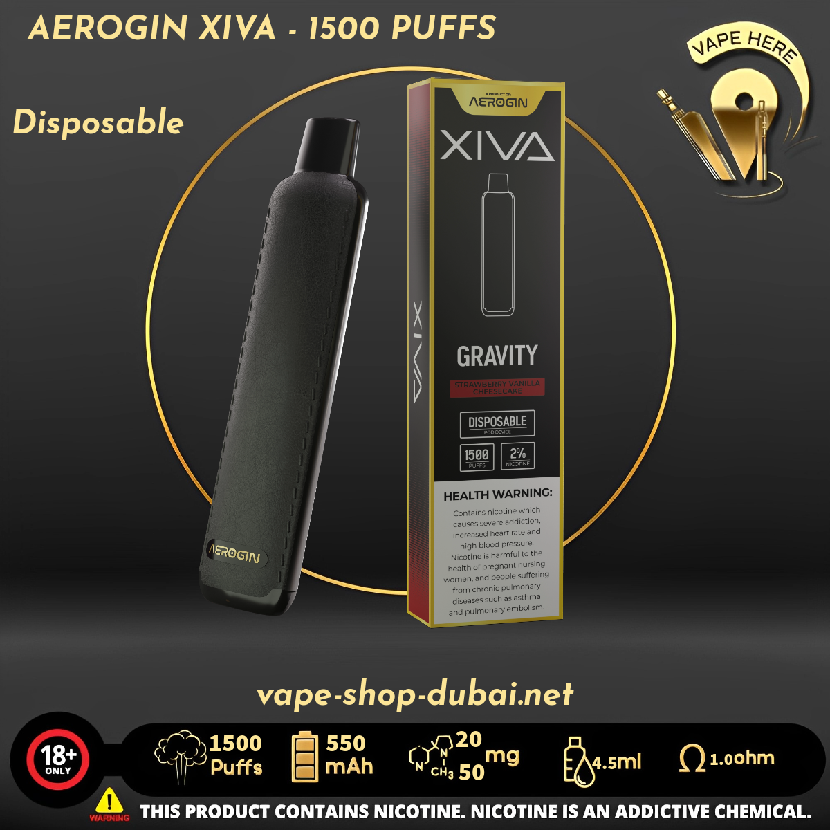 AEROGIN XIVA - 1500 PUFFS (20MG&50MG) DISPOSABLE VAPE