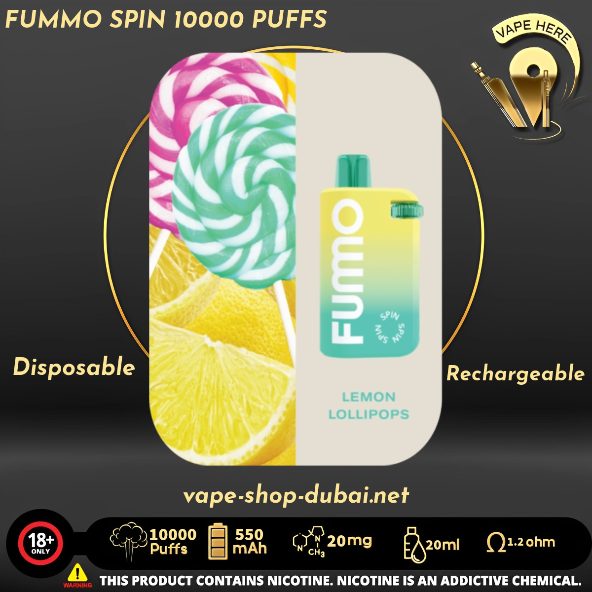 FUMMO SPIN 10000 PUFFS 20 MG DISPOSABLE VAPE