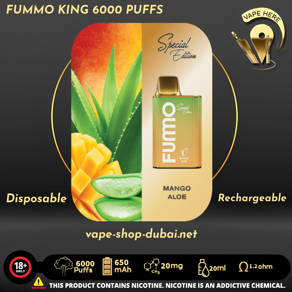 FUMMO KING 6000 PUFFS 20 MG DISPOSABLE VAPE