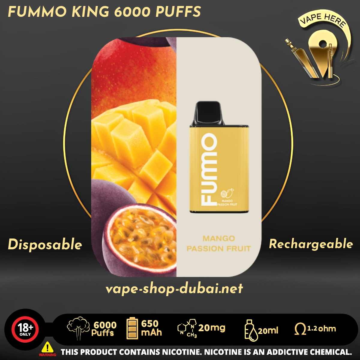 FUMMO KING 6000 PUFFS 20 MG DISPOSABLE VAPE