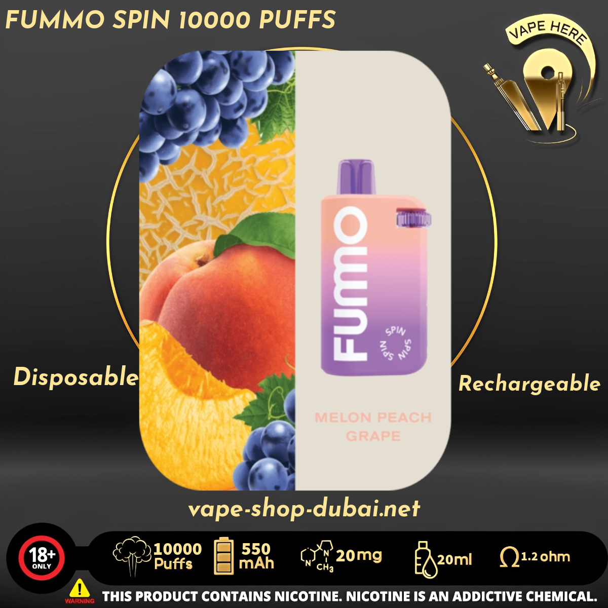 FUMMO SPIN 10000 PUFFS 20 MG DISPOSABLE VAPE