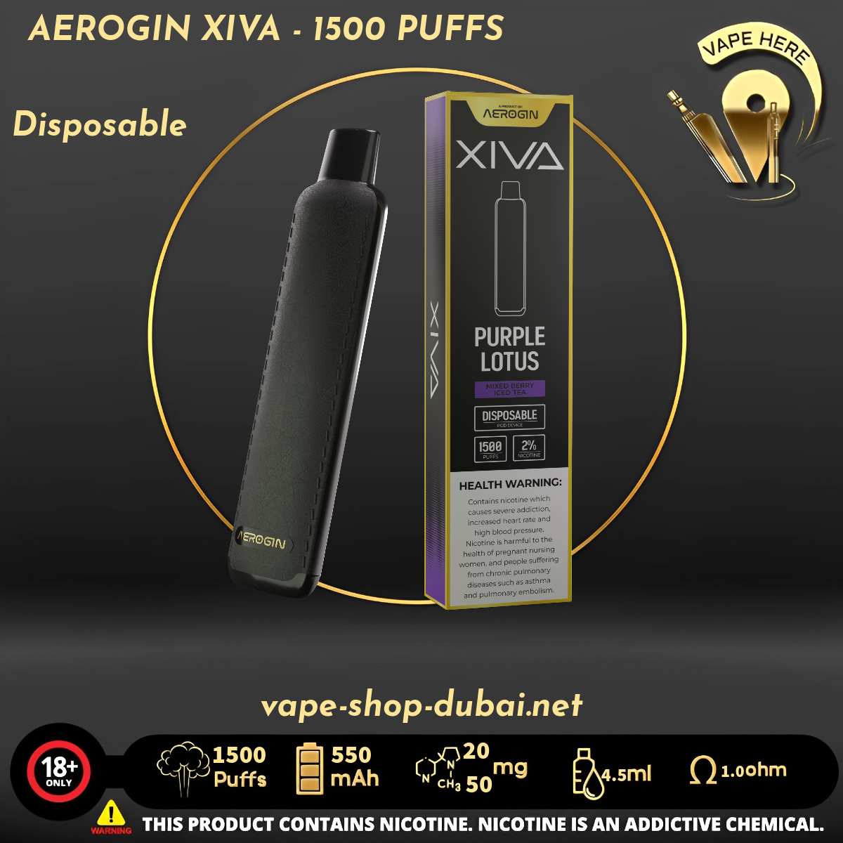 AEROGIN XIVA - 1500 PUFFS (20MG&50MG) DISPOSABLE VAPE