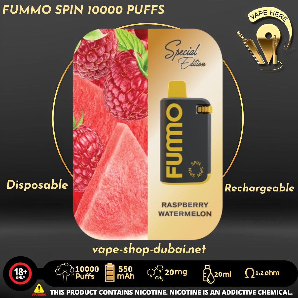 FUMMO SPIN 10000 PUFFS 20 MG DISPOSABLE VAPE