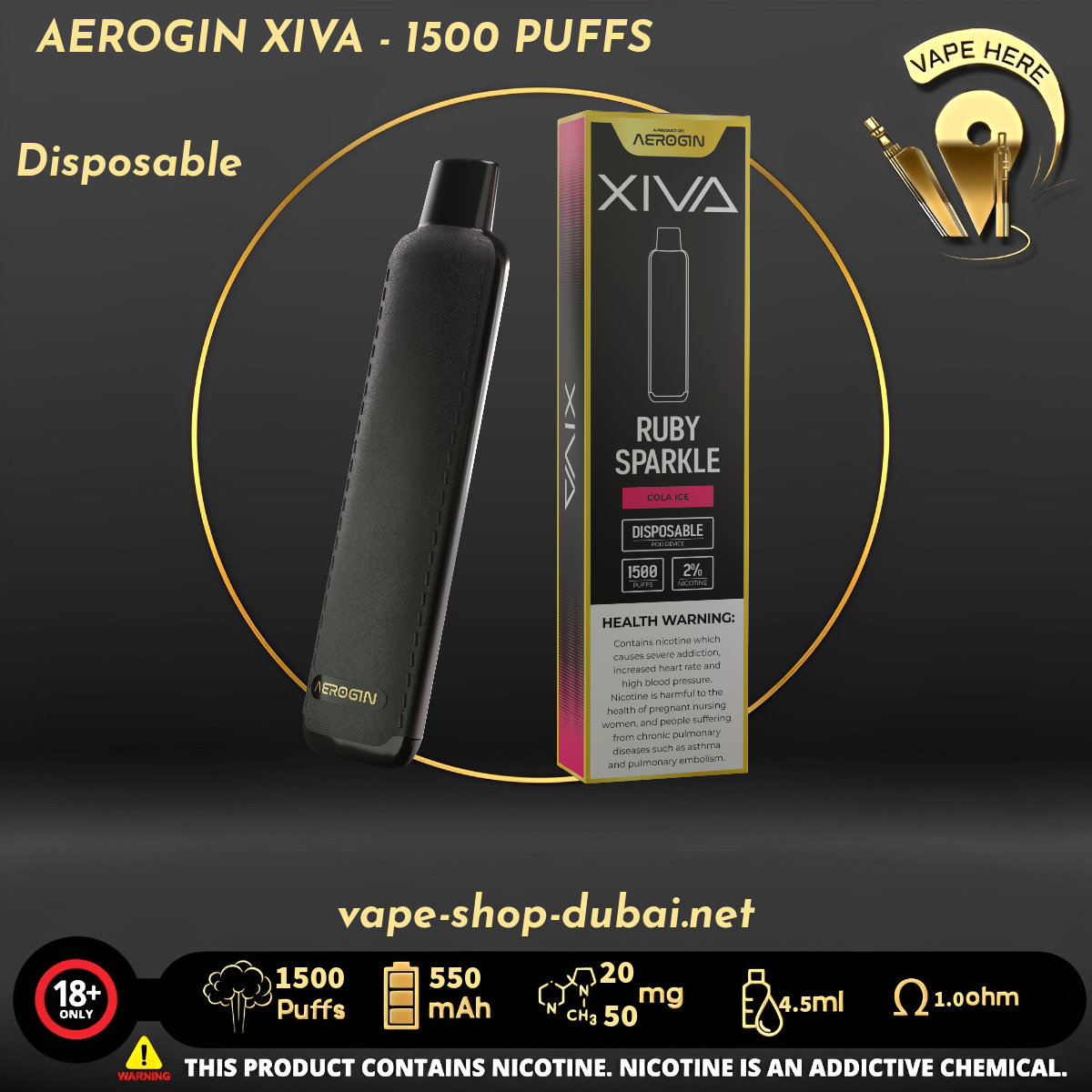 AEROGIN XIVA - 1500 PUFFS (20MG&50MG) DISPOSABLE VAPE