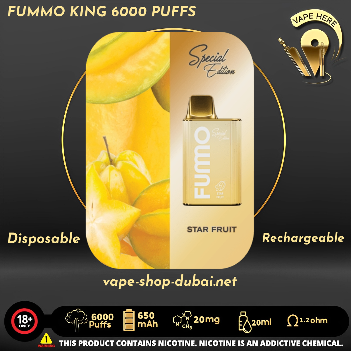 FUMMO KING 6000 PUFFS 20 MG DISPOSABLE VAPE