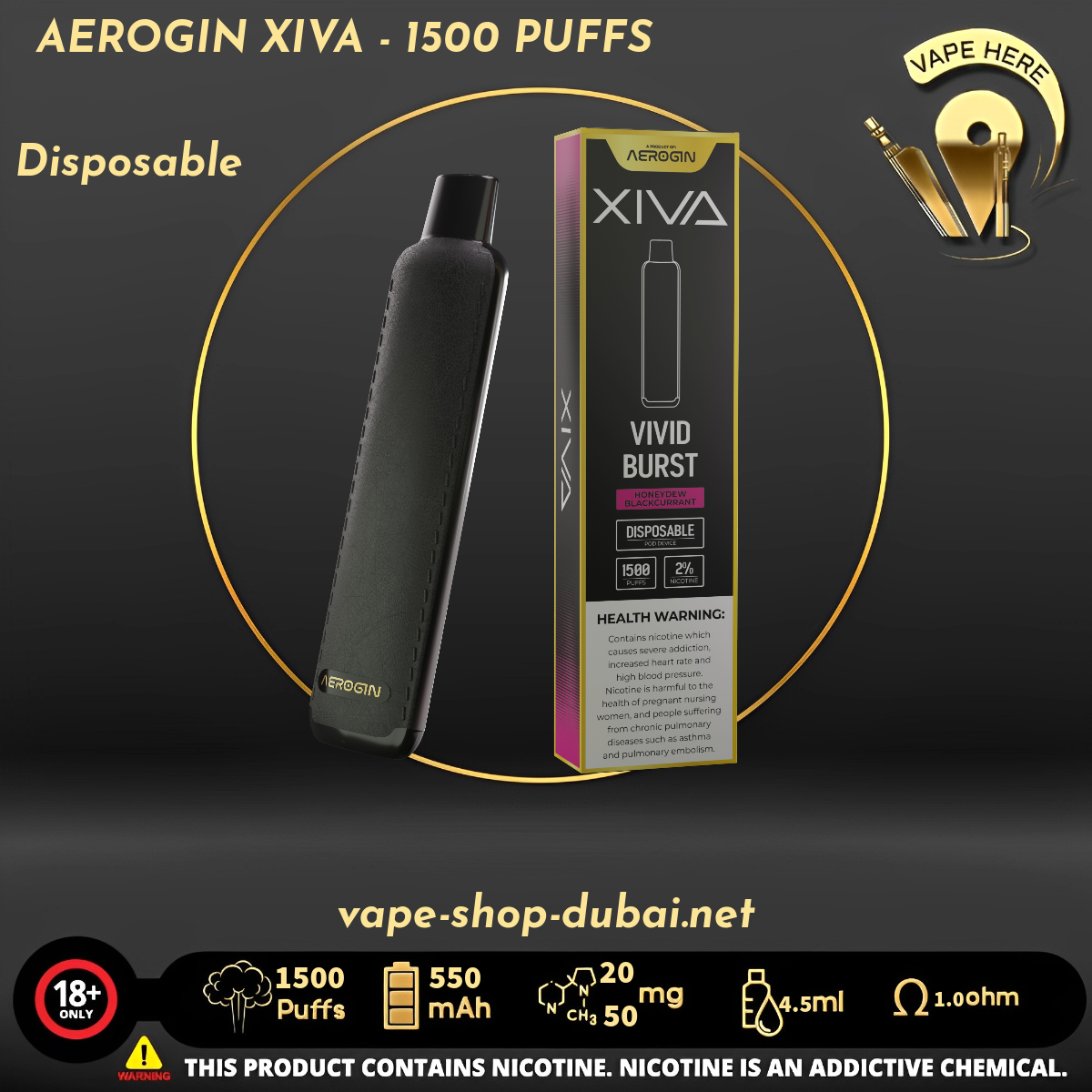 AEROGIN XIVA - 1500 PUFFS (20MG&50MG) DISPOSABLE VAPE