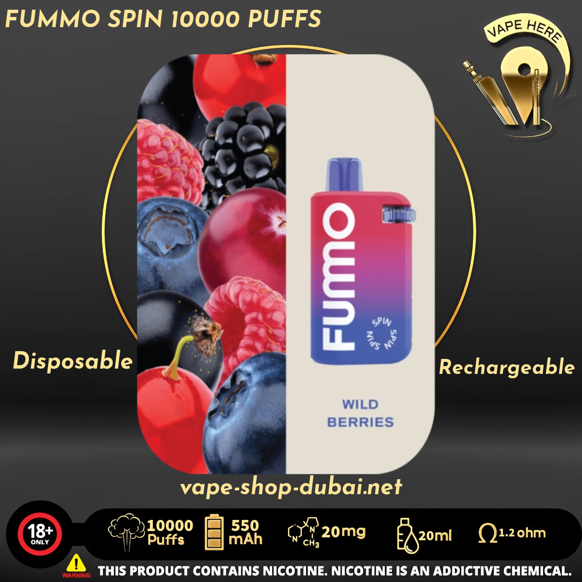 FUMMO SPIN 10000 PUFFS 20 MG DISPOSABLE VAPE