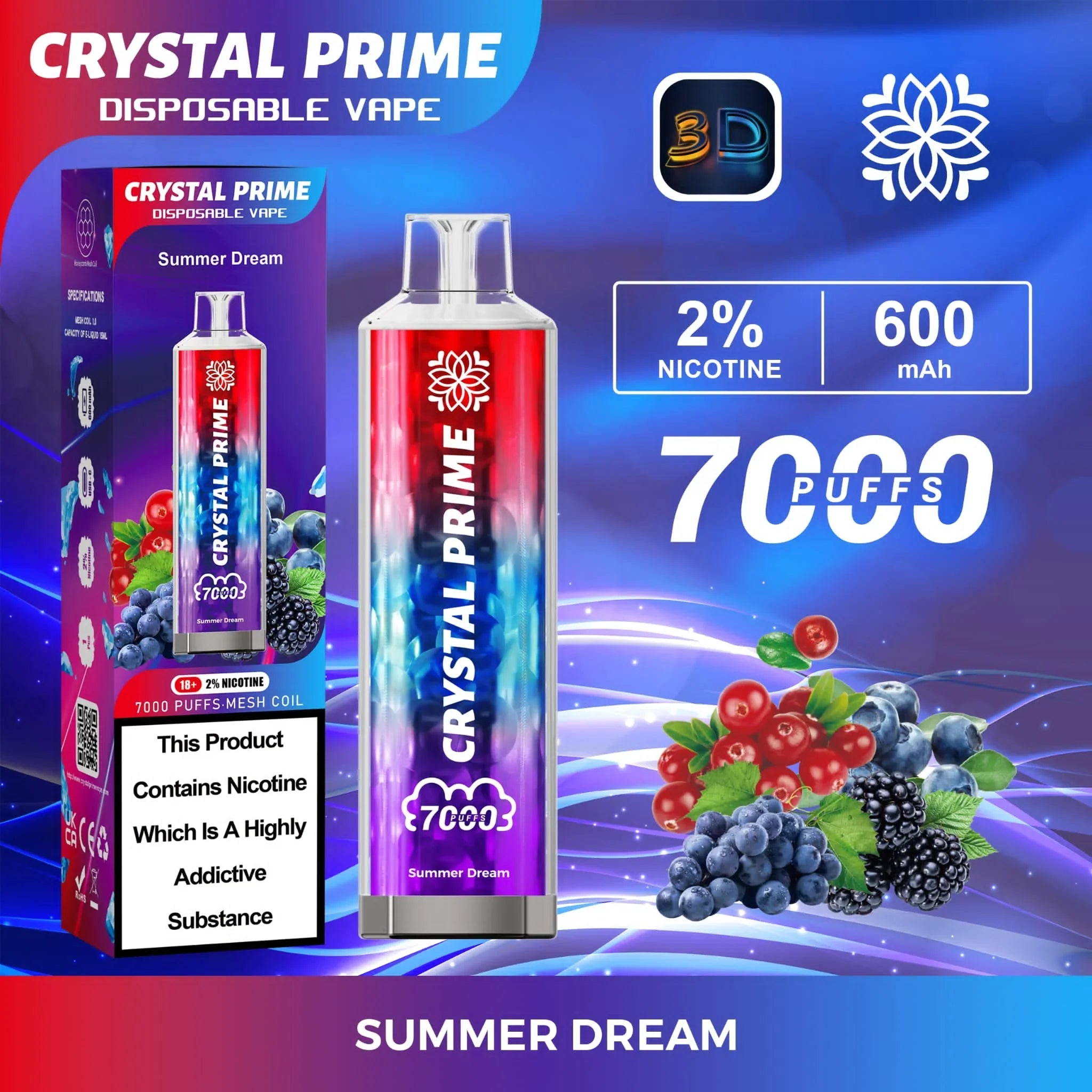 Crystal Prime 3D Disposable Vape 7000 Puffs